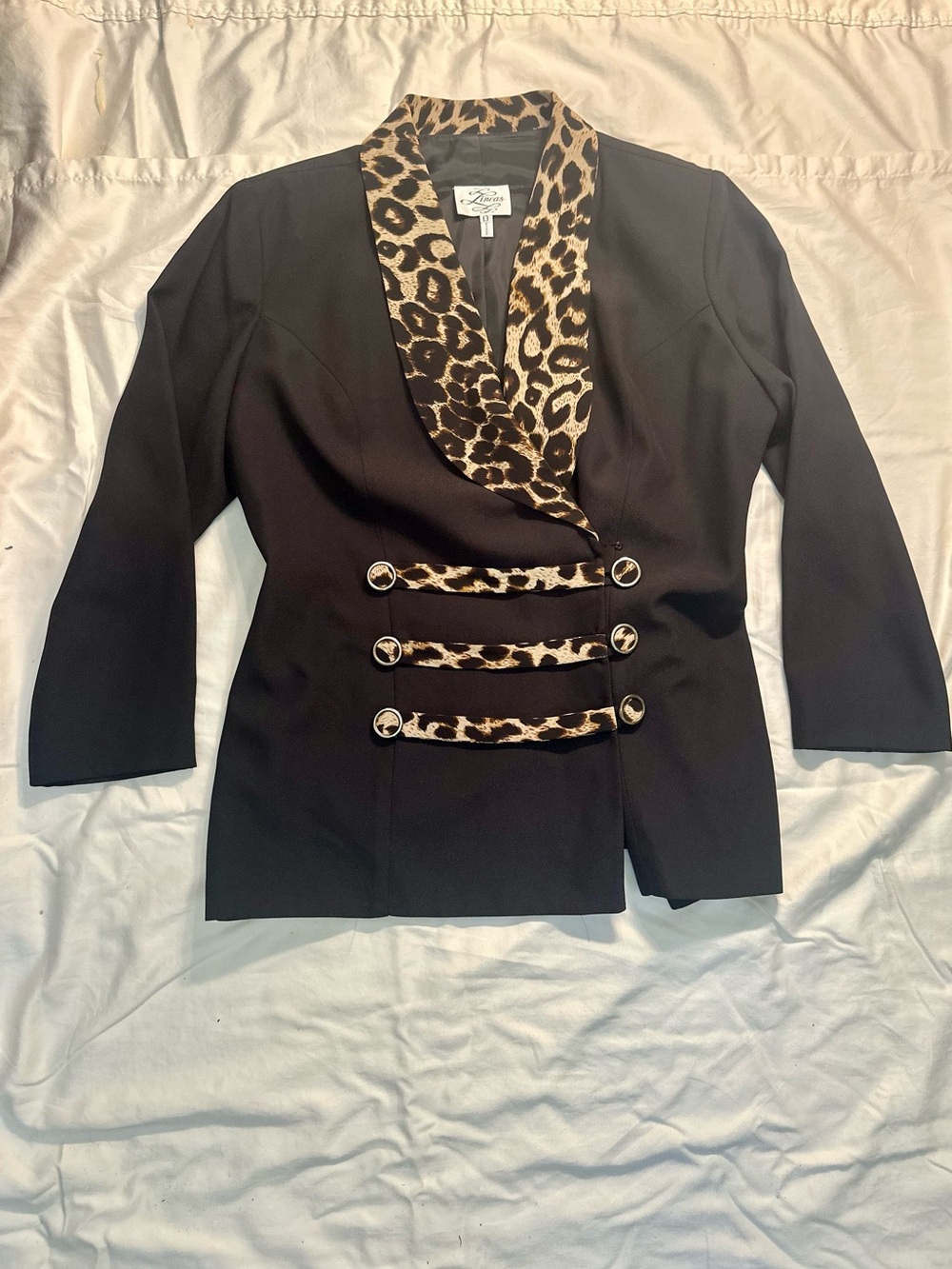 Leona Edminston Black Blazer with Leopard-Print Trim